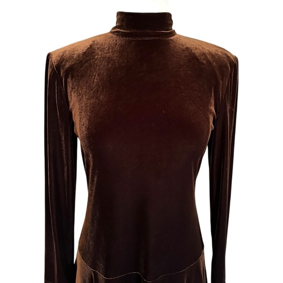 JOSEPH RIBKOFF Vintage Velvet Swing Dress Chocolate Brown Quiet Luxury Glam NWT - Picture 3 of 16